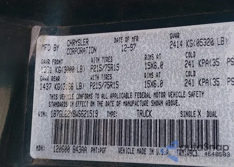 1998 Dodge Dakota Slt/Sport z USA, uszkodzony, nr VIN 1B7GL22Y8WS621519